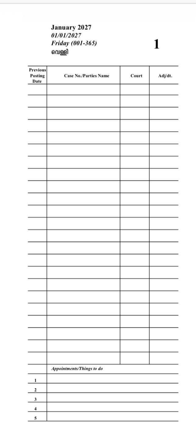 Lawyer's Referencer with case posting planner 2027