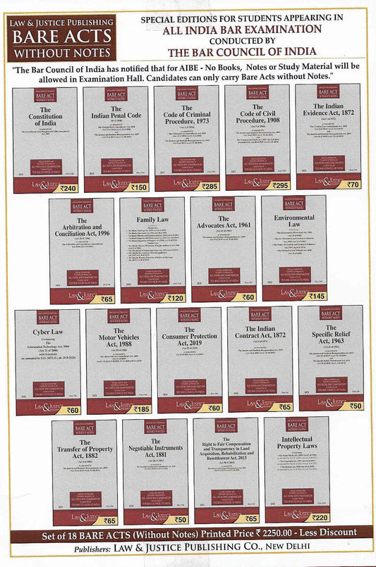 Set of 18 BARE ACTS (All India Bar Exam)